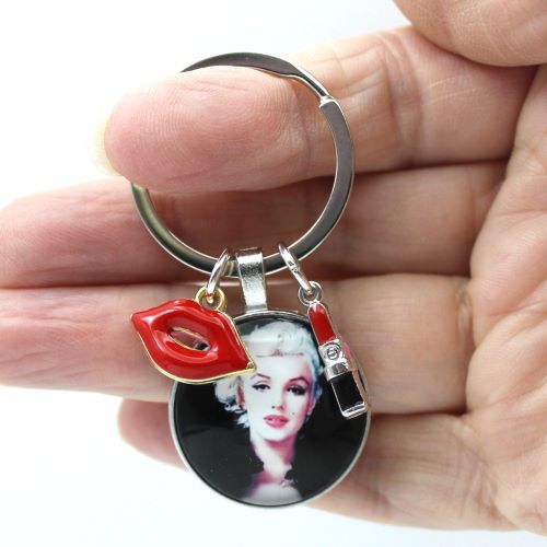 Marilyn Monroe Happy Birthday Mr President Keyring with Red Lips and Red Lipstick